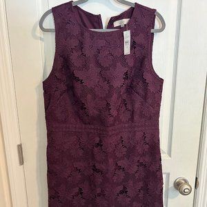Loft Floral and Lace Sheath Dress Deep Purple Size 16